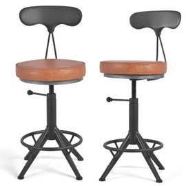 FUBIRUO American Antique Kitchen Bar Stool with Backs 17.72"-21.65" Set of 2 Vintage Industrial Adjustable Swivel Counter Stool for Home, Dining, Breakfast, Pub, Office, (Heavy Duty,Black & Brown)