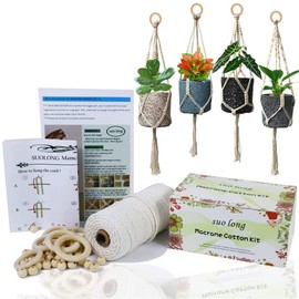 Macrame Kit for Beginners Adults with Tutorial Macrame Plant Hangers Kit Contain Macrame Supplies 3mm Macrame Cord Wooden Rings Macrame Wooden Beads Wooden Dowel for Macrame Wall Hanging Macrame Kits