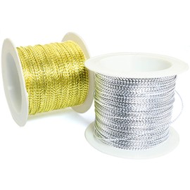 Lind Kitchen 2PCS Gold and Siver Tinsel Cord Rope Wire Tag Rope Metallic Cord Non-Stretch Ribbon for Jewelry Making Gift Wrap Ribbon, 20m