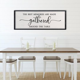 Comurdyo The Best Memories Are Made Gathered Around The Table Wall Decor 32"x12" for Dining Kitchen Home Wood Framed Signs Wall Art (Black)