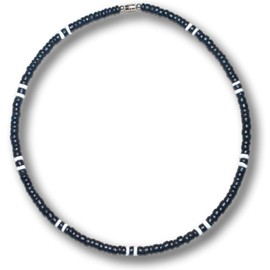 Native Treasure Black Coco Wood White Clam Heishe Puka Shell Surfer Necklace from The Philippines - 5mm (3/16"), XXXS, shell, wood beads, No Gemstone