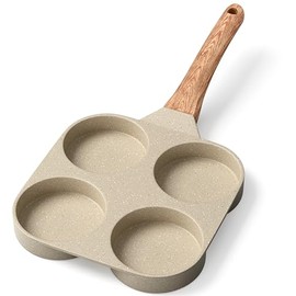 4-Cup Nonstick Frying Egg Pan White Marble, Granite Pancake Pan, PFOS & PFOA-Free, Die-Cast Aluminum with Heat-Resistant Handle, 500°F Oven Safe, Compatible with Induction, Gas & Electric Cooktops