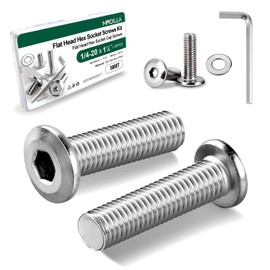 30 PCS 1/4-20 x 1-1/4" Flat Head Hex Socket Cap Bolt,304 Stainless Steel Furniture Bolts Countersunk Connector Screws,Fully Machine Thread(with Spacer and Hex Spanner)