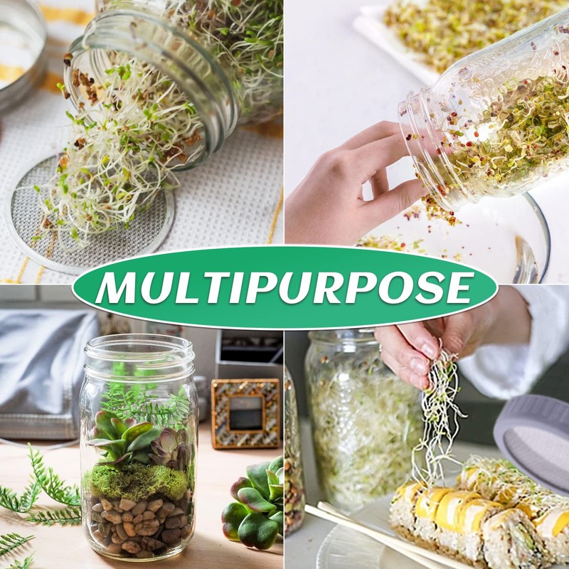 Kikerike Seed Sprouting Jar Kit with 2 Wide Mouth Mason