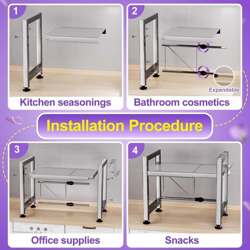 Virvia Extendable Microwave Oven Rack, Microwave Shelf Adjustable Over Microwave