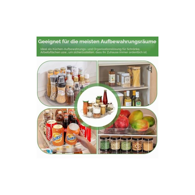 Turntable Fridge Organiser, 360° Rotating Turntable Rectangular Lazy Susan Multifunctional