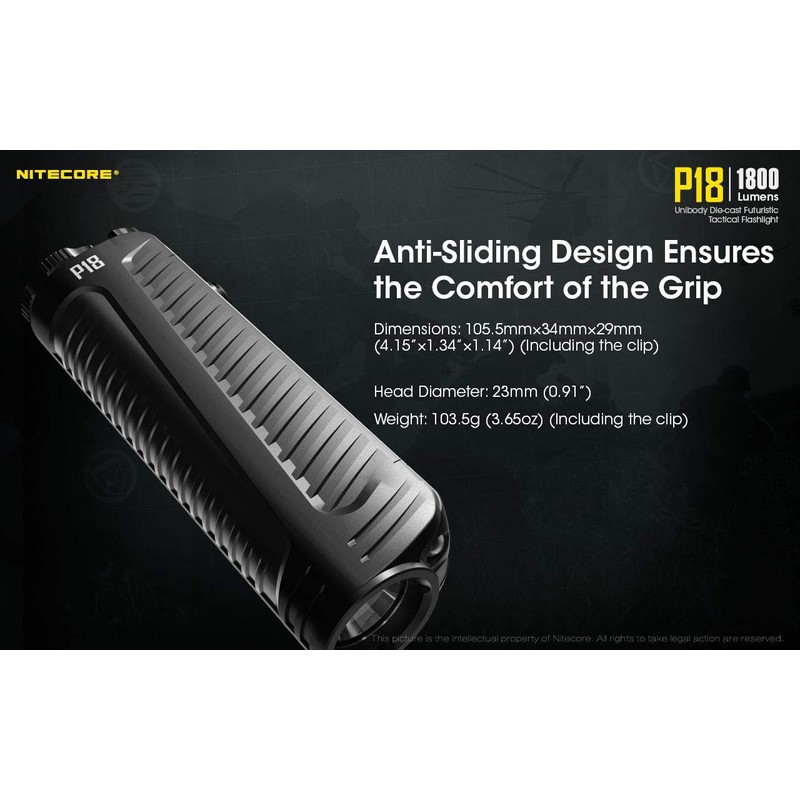 Value Bundle: NITECORE P18 Unibody Die-cast Futuristic Tactical Flashlight -