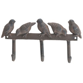 FLAG EMOTES Cast Iron Wall Hook Rack Birds On Fence 3 Hooks Coat Towel Kitchen Utensils 10" Wide