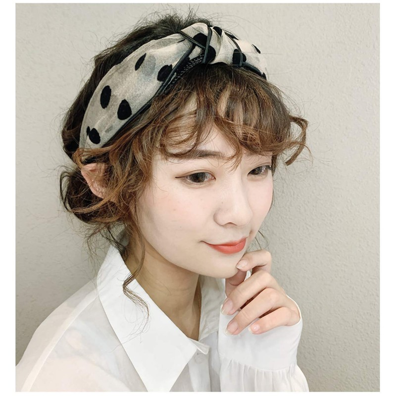 Donally Women's Dot Pattern Headband Sheer, Korean Style, Polka Dot,