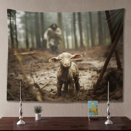 Jesus Saving Lost Lamb Tapestry God Faith Aesthetic Tapestry Wall Handing Backdrop Home Decor for Living Room Birthday Party 60x70inch