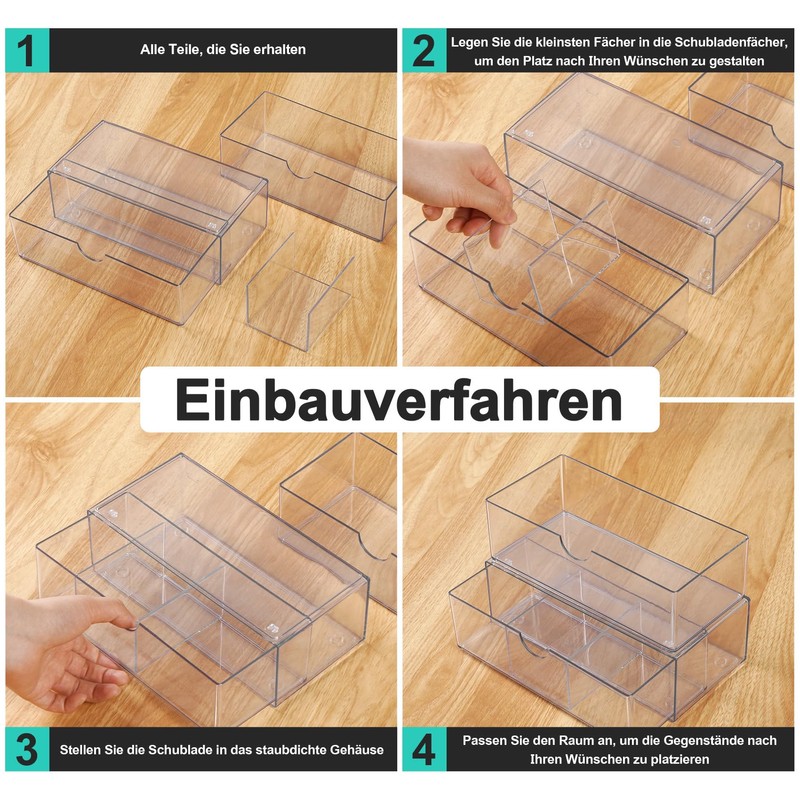 Ilauke Pack of 2 Transparent Drawer Organiser, Stackable Bathroom Organiser
