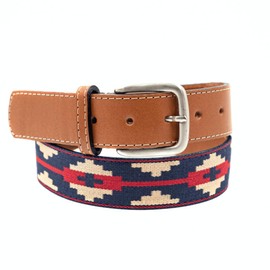 GauchoLife Handmade Woven Polo Belt - Guarda Pampas Design, Crafted from Full Grain Leather (Blue/Red, 42)