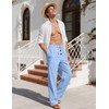 QOSOQ Men's Casual Linen Pants Drawstring Waist Button Lightweight Trousers