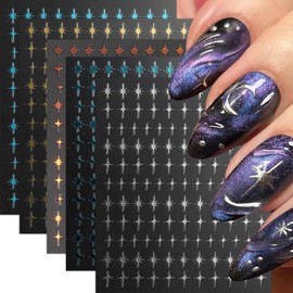 5Pcs Star Nail Stickers Star Stickers Decals for Nail Art Colorful Stars Nail Art Stickers Shiny Starlight Blue Silver Stars Nails Supplies 3D Self-Adhesive Nails Design Nail Accessories for Women