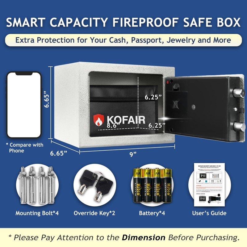 KOFAIR Safe Box for Home Safe (0.23 Cubic Feet) with