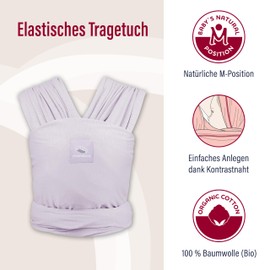 manduca Sling, Elastic Baby Sling Made of Organic Cotton (Jersey Knitted Fabric/Without Elastane), Stable and Cuddly Soft for Newborns and Babies from Birth (5.10 x 0.60 m) (Lavender)