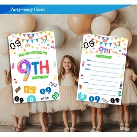 Fablus 9th Birthday Invitations for Boys, Girls, Number 9 Birthday Party Invitaions for Ninth Party Invites, 4x6 Inches, 30 Sets with Envelopes