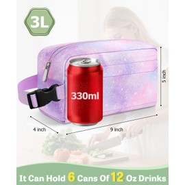 Neverwhy Small Lunch Bag Insulated Snack Bag for Kids Lunch Box for Women/Men, Collapsible [3L/6-Can] Reusable Lunch Bag Cooler Bag for Bottle with Handle Buckle for Work/School/Travel,Pink Starry Sky