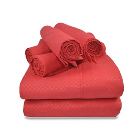 Victoria Valenti Embossed Sheet Set with 4 Pillow Cases, Double Brushed and Ultra Soft with Deep Pockets for Extra Deep Mattress, Microfiber, Queen RED