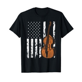Upright Bass American Flag, Patriotic Double Bass Fiddle T-Shirt