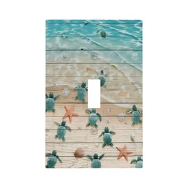 Turtle Beach Village Wood Single Toggle Light Switch Decorative Wall Plate Cover Mid Size 1-Gang Electrical Outlet Cover Faceplate Fish Biological Marine Wave Kid Bedroom Nursery Decor