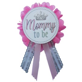 Girl Baby Shower Pins for Mommy & Daddy to Be Pin Princess Gender Reveal, Pink & Silver Girl by Amy's Bubbling Boutique, One Size, satin and organza