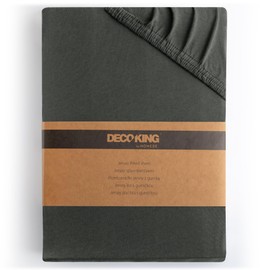 DecoKing Fitted Sheet Double Cotton Jersey Boxspring, Amber Collection, 120x200-140x200 cm Dark Grey Charcoal Antracithe