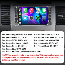 Plug & Play Car Radio for Nissan Rogue Selet 2014-2015,Sentra 2015-2019, Versa/Versa Note2014-2019, Titan 2013-2015, Frontier 2013-2018, Quest 2011-2017, 7" Screen with CarPlay&Android Auto