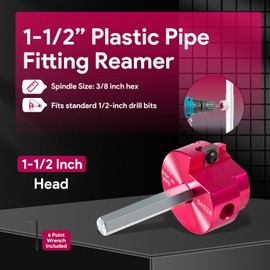 1-1/2-Inch Head Plastic Pipe Fitting Reamer with 3/8-Inch Hex Shaft, PVC Fitting Saver for PVC, SCH40, ABS, CPVC Water Lines, Drain Lines, Vent Lines, Fit into Standard 1/2" Drills