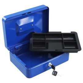 xydled Locking Steel Large Cash Box with Removable Coin Tray and Key Lock,9.84"x 7.87"x 3.54",Blue