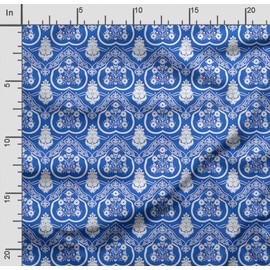 Soimoi Damask Printed, Cuddle Minky Fabric, Sewing Fabric by The Meter 56 Inch Wide, Decorative Plush Soft Fabric, Baby Garments, Toys and Blankets, White & Blue
