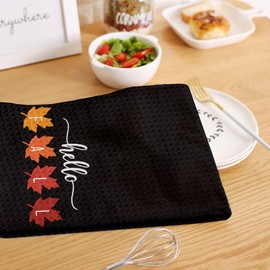 HIWX Fall Dish Towels,Fall Hand Kitchen Towels,Hello Fall Maple Leaf Decorative Kitchen Towels Dish Towel,Autumn Fall Maple Leaf Hand Towels Tea Towel for Kitchen Bathroom Decor 16x24 Inches