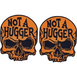 QPS NOT A HUGGER Skull Embroidered Patch  - 2PC  iron on sew on 3" x 3.5"