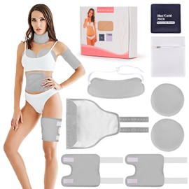 QYCHHJ 8PCS Castor Oil Pack Wrap Kit Reusable Organic Flannel with Heating Pad for Liver Detox, Comfort Sleep, Inflammation Adjustable Elastic Strap Flannel Cotton Machine Washable, Gray