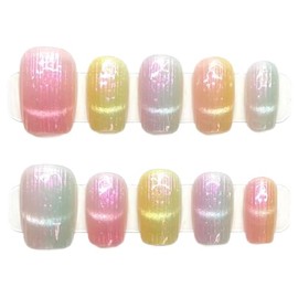 Hanakoko Handmade Press-On Nails, Floral Designs with Glitter and Pearls, Coffin Shape Press-on Nails Reusable 10 Pcs (Kawaii Kolors, M)