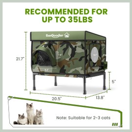 Sangoodier Outdoor Cat House Weatherproof, Summer Cooling Outside Cat Houses with Freezing Bottle, Foldable Cats Shelter, Cave Bed for Pets Up to 35lbs for Garden, Patio, or Backyard (Camouflage-M)