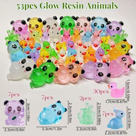 Yiqicomle 53pcs Glow Resin Animals, Tiny Luminous Resin Animals Little Small Animal Figurines Glow in the Dark Tiny Panda Rabbit Duck for Dollhouse Fairy Garden Landscape Aquarium Decor