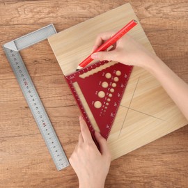 Speed Square, 7.28inch Woodworking Set Square Tool, Red Metric Triangle Ruler with Straightedge, Pencil, Versatile Stainless Steel Triangle Scale Ruler for Angle Measurement Markings