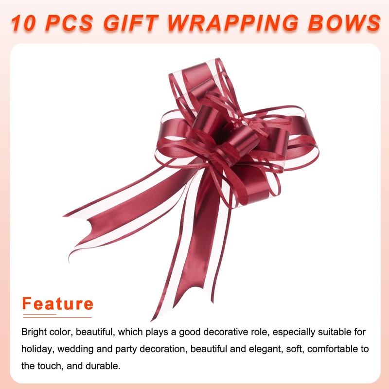uxcell 10pcs 6 Inch Large Pull Bow Gift Wrapping Organza