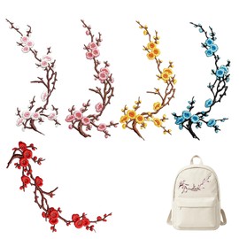 5 Pcs Cherry Blossom Patches, Embroidered Iron On Appliques for Clothes