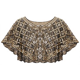 BAOKELAN Women 1920s Shawl Wrap Sequin Evening Cape Shawls for Dresses Wedding Party Black Gold