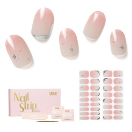 Semi Cured Gel Nail Strips - NAILOG 34 Pcs Gel Nail Stickers Buy 2 Get 1 UV Light | Long Lasting Nail Wraps with Glossy Gel Finish Clear Pink, Star River