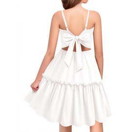 Arshiner Girl Dresses Tie Back Ruffle White Casual Teen Summer Sundress with Pockets A-Line Wedding Princess Dress Kids Girls Dresses Size 8