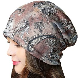 ONE LIMITATION CP061 Women's Summer Knit Cap, Paisley Pattern, 3-Way Neck Warmer Hat
