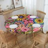 Fiokroo Hippie Art Flower Doodles Tablecloth with Elastic Edge, Round
