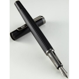 Martinello Minimalist Matte Black Fountain Pen, Silver Nib - Incl. Piston Converter and 6 Ink Cartridges