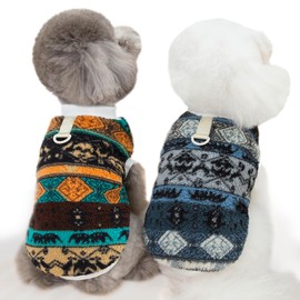 JOUHOI Pet Pullover Dog Sweater Ethnic Winter Puppy Clothes for Small Dogs Cats Warm Dog Knitwear Outfits Doggy Knitted Clothing with D-Ring, 2 Pack, Khaki Grey, X-Large