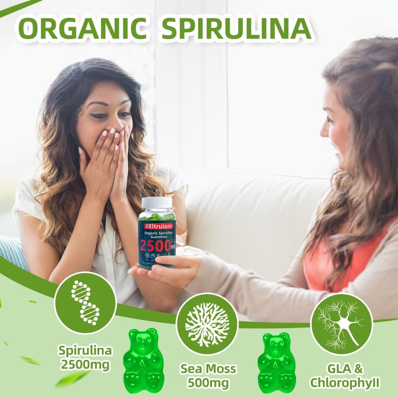 IIEltruiom Spirulina Gummies, Organic Spirulina 2500mg Enhanced Daily Energy -