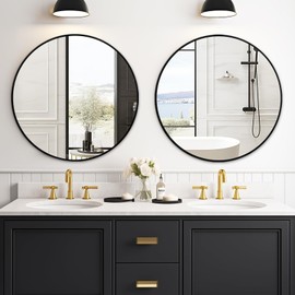 Fabuday Large Black Round Mirror 30 Inch 2 Pack - Wall Circle Mirror for Bathroom, Living Room, Entryway, Hallway, Big Matte Framed Metal Mirrors for Decor