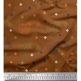 Soimoi Brown Velvet Fabric Paisley & Jamdani Print Fabric BTY 58 Inch Wide